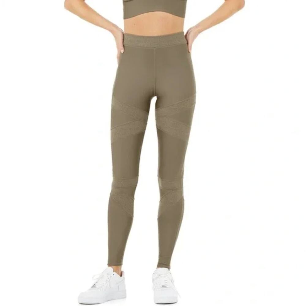 ALO YOGA Level Up High Waisted Leggings Olive Branch Green {V30}